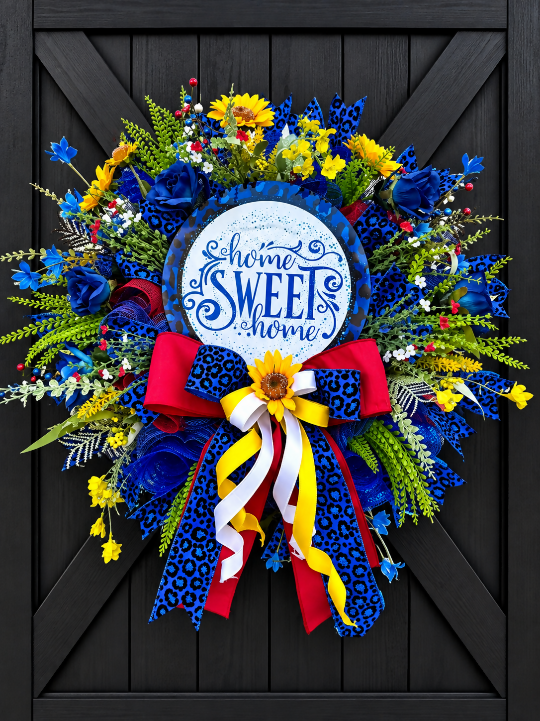 🏡 Home Sweet Home Blue & Yellow Floral Wreath