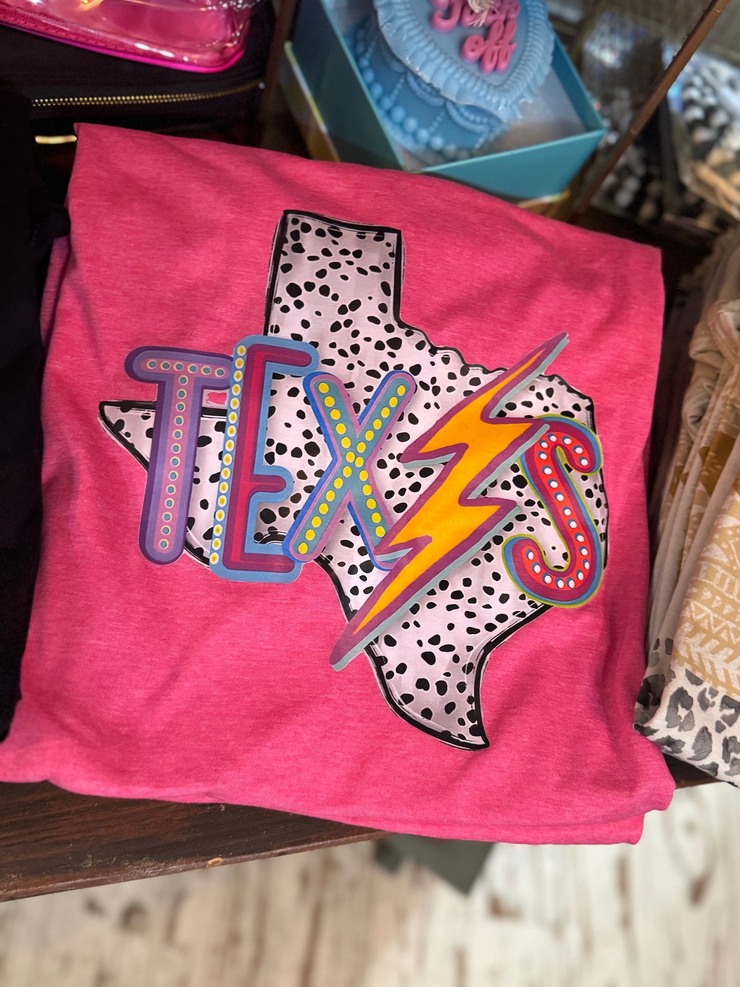 Pink Lightning Bolt Texas Tee