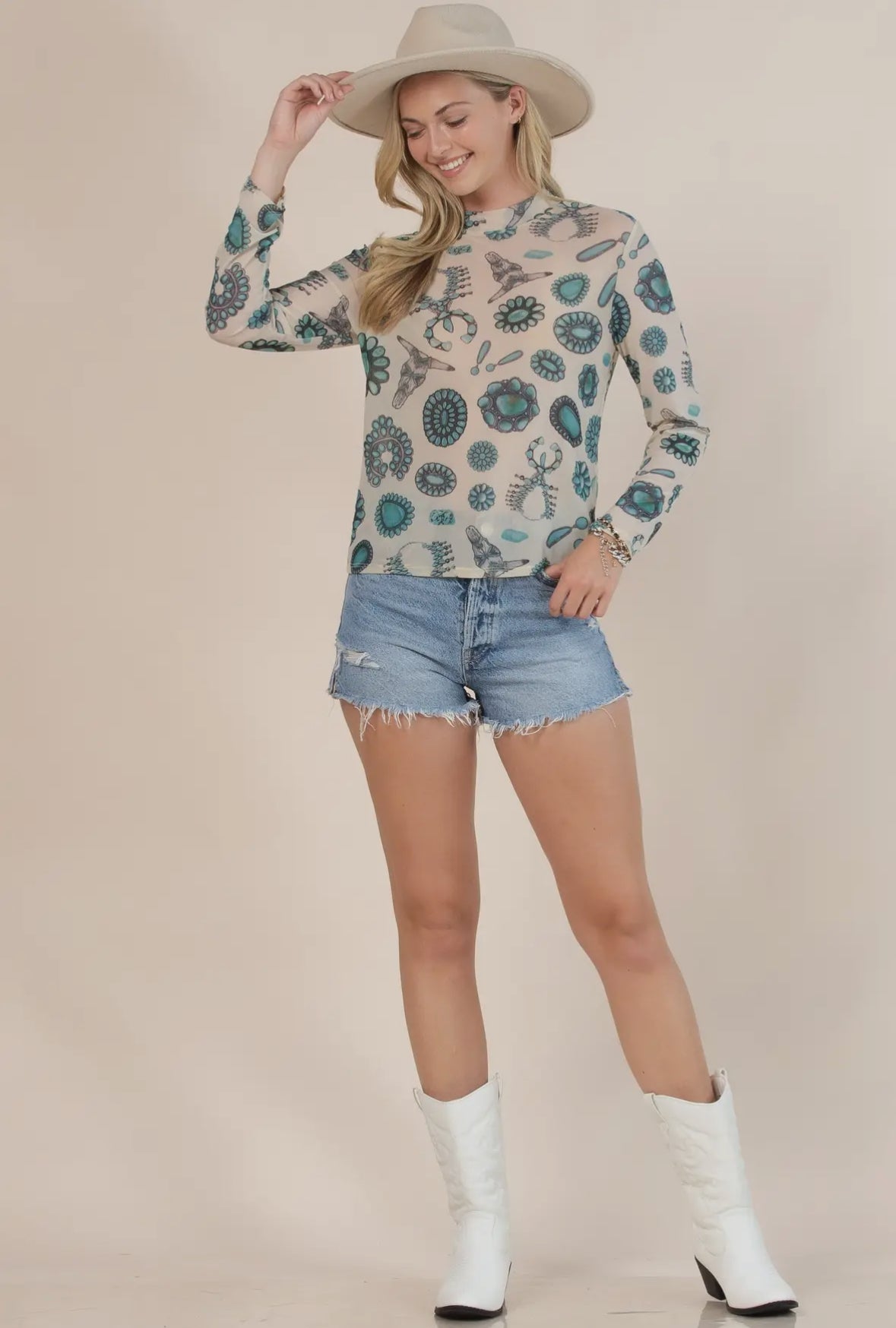 Turquoise Squash Mesh Long Sleeve Shirt