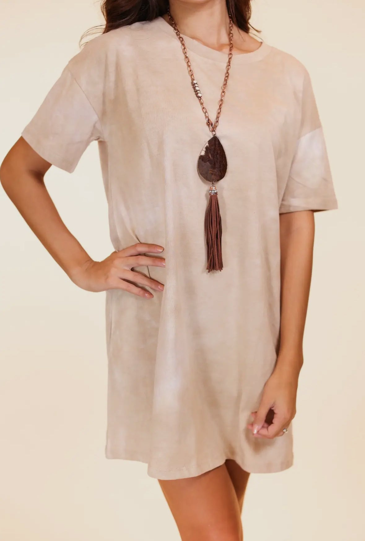 Adventuresome Beige T-Shirt Dress