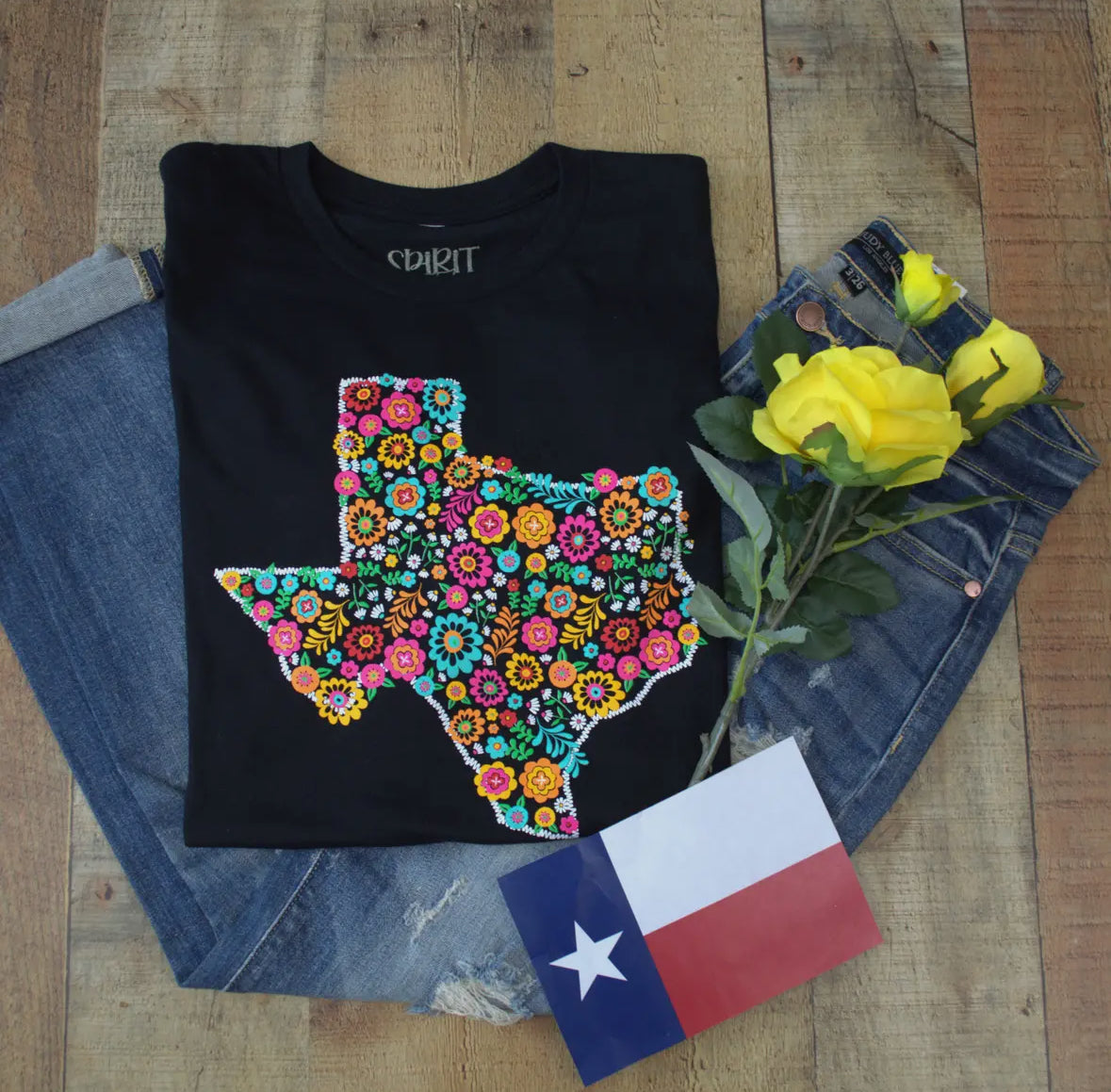 Black Floral Texas Tee