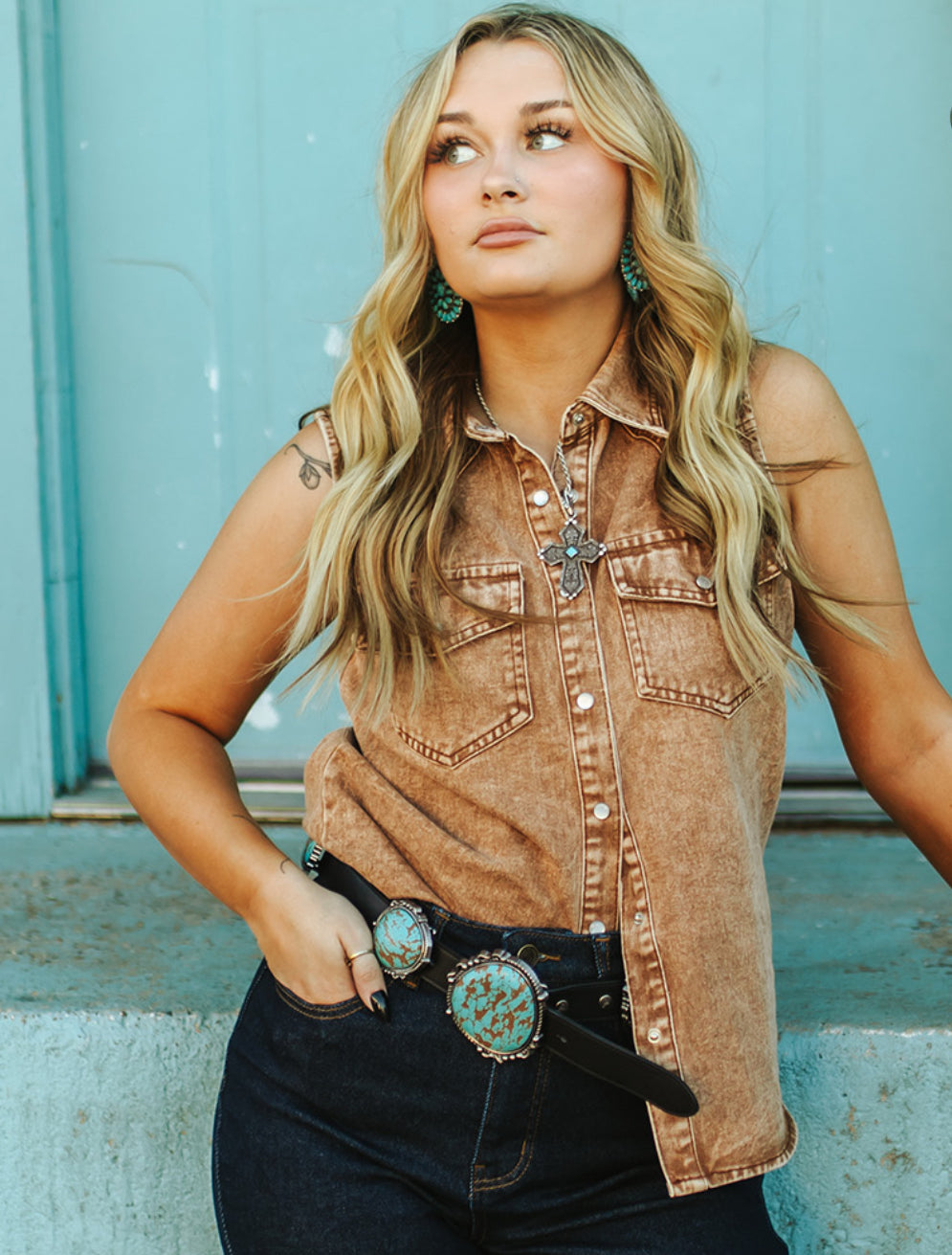 Camel Denim Button Down