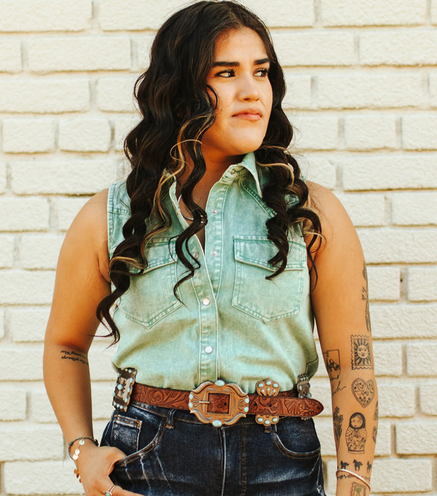 Jade Denim Button Down