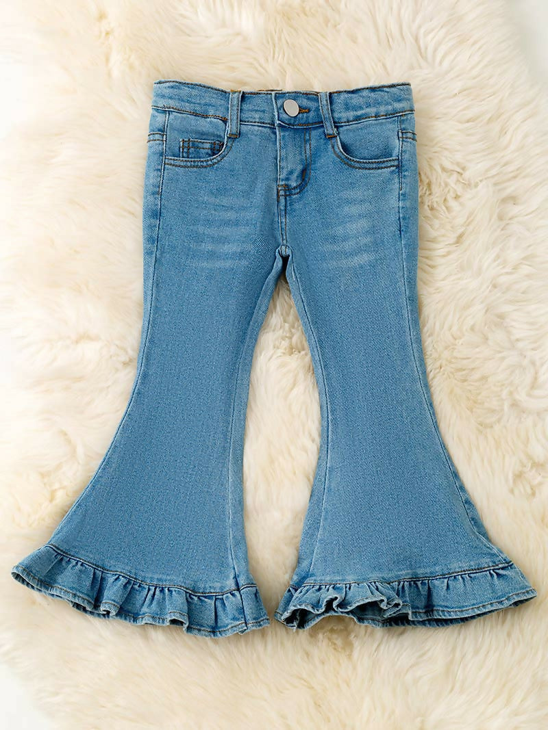 Lt. Blue Ruffle Trim Bootcut Denim