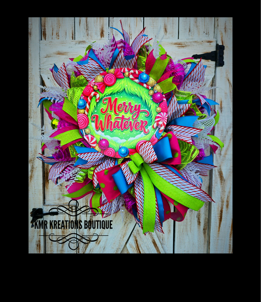 ? Merry Whatever Whimsical Christmas Wreath – Handmade Holiday Décor