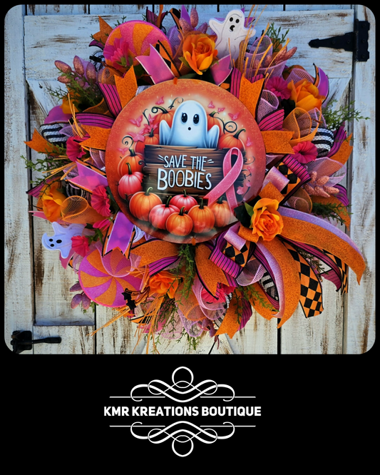 Save the Boobies Halloween Wreath