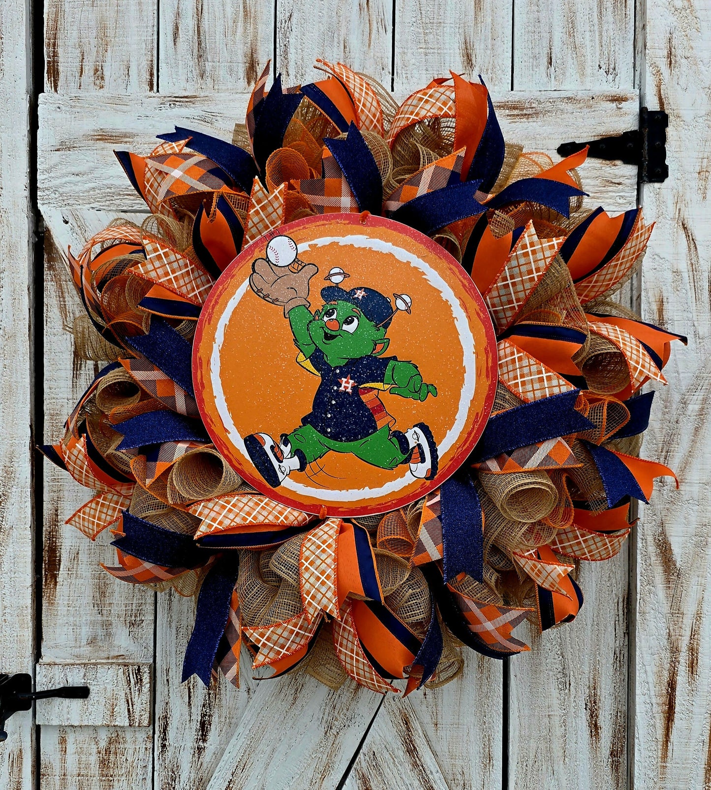 Houston Astros Inspired Orbit Baseball Door Wreath | Houston Baseball Fan Decor | Game Day Front Door Wreath