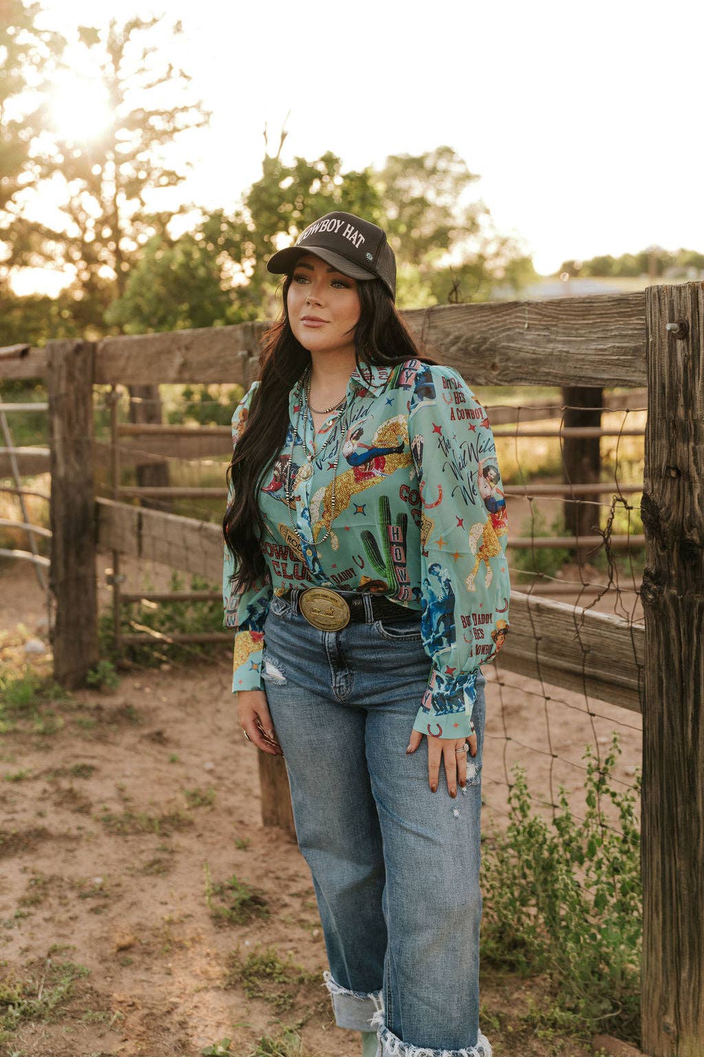 TURQUOISE COWGIRL COLLAGE BLOUSE