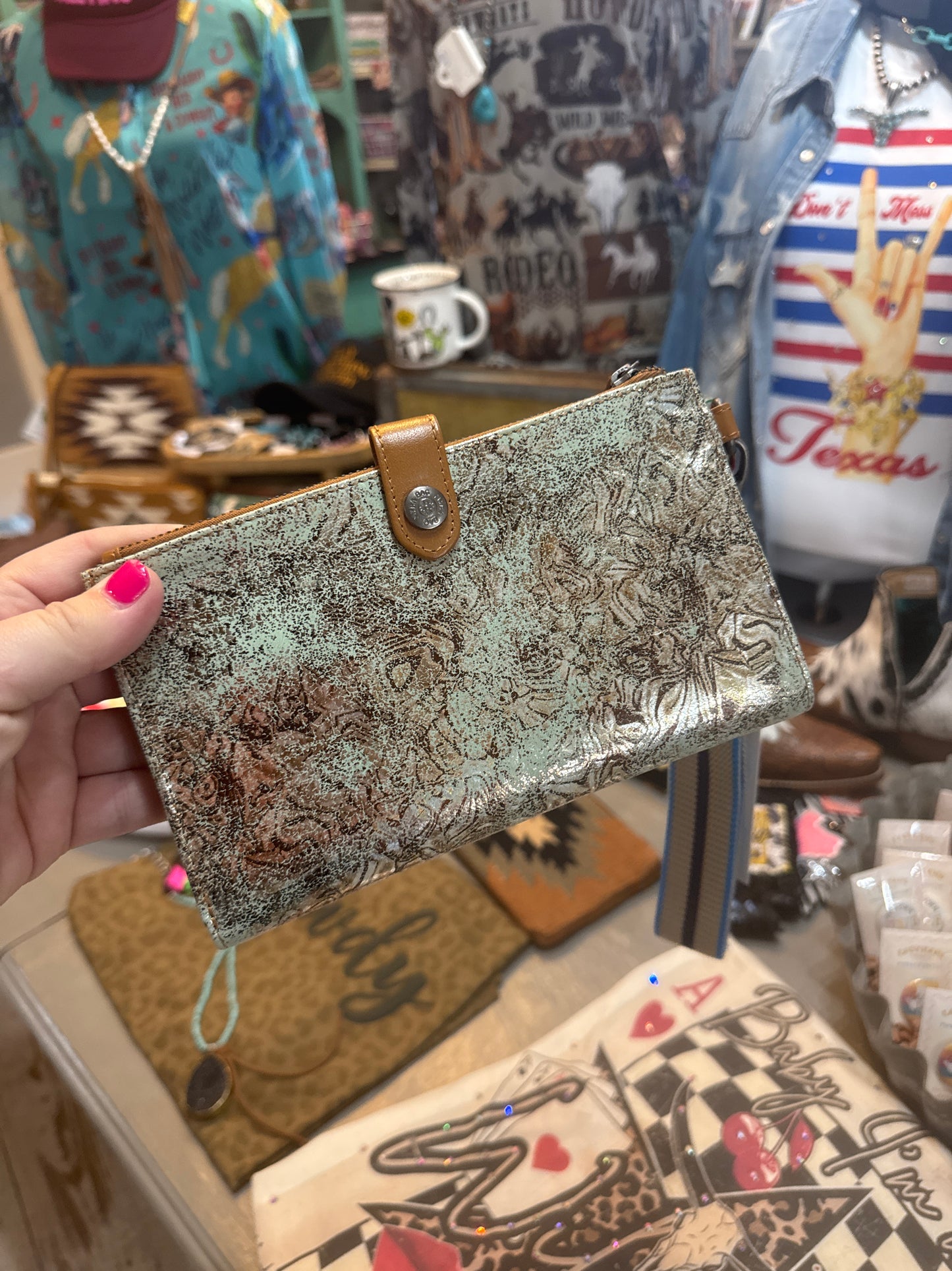 Aurora Sage Leather Wallet in Glimmer Snake Print