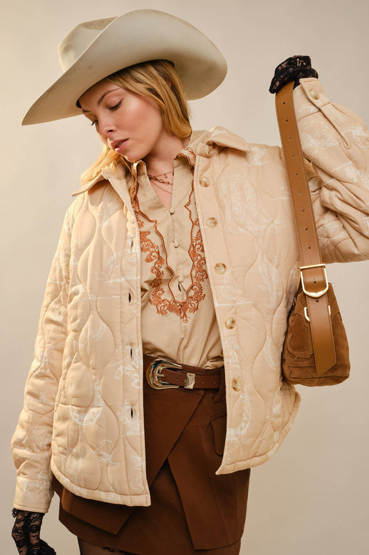 Western Printed Quilted Shacket