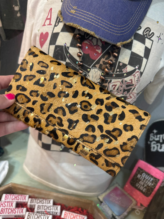 Leopard Gold Metallic Print Wallet