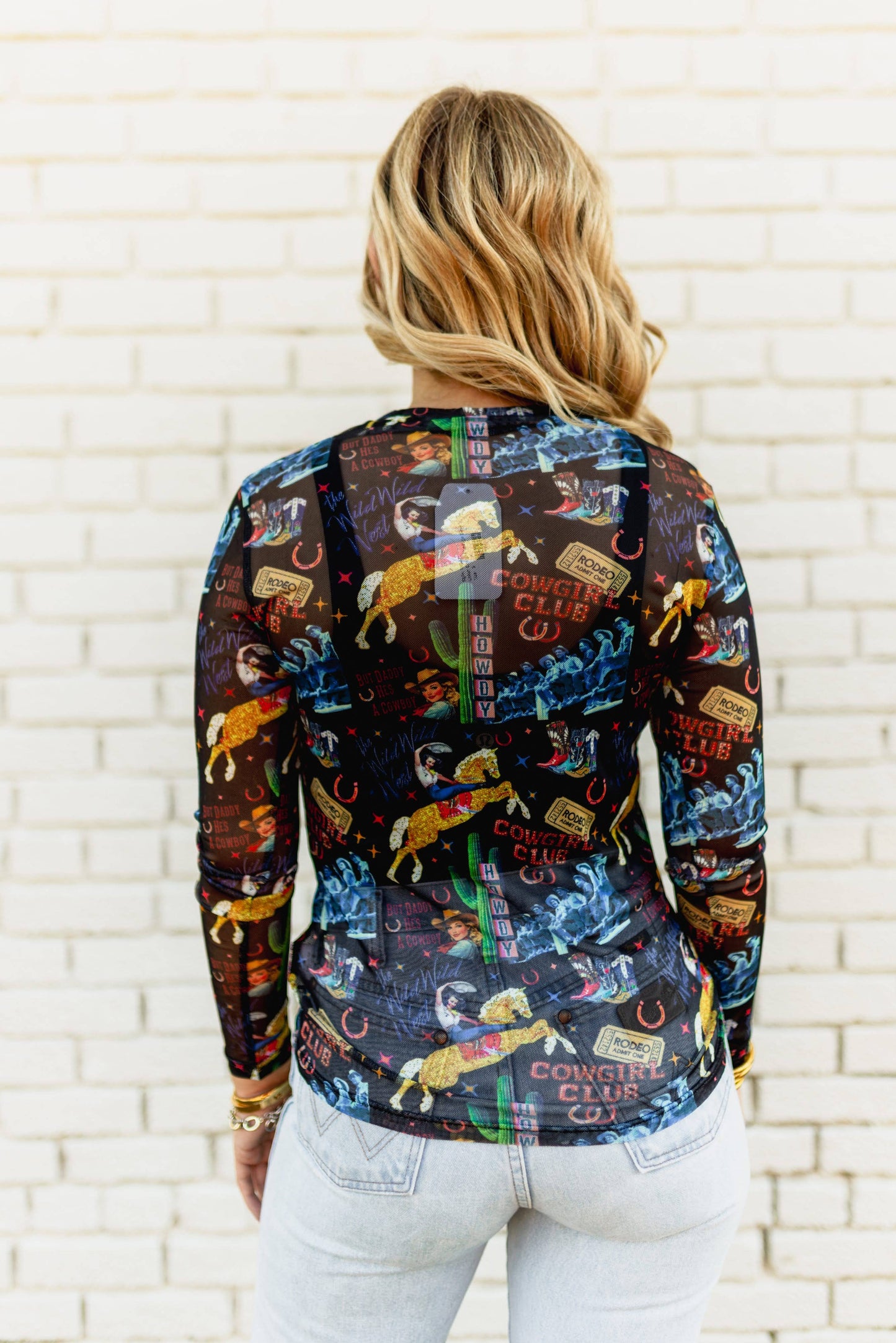 BLACK COWGIRL COLLAGE  MESH TOP