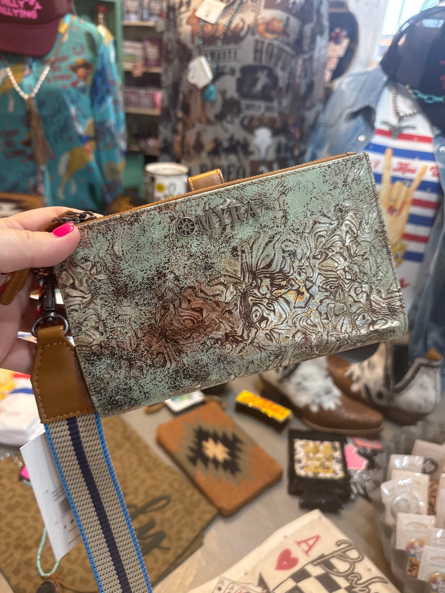 Aurora Sage Leather Wallet in Glimmer Snake Print