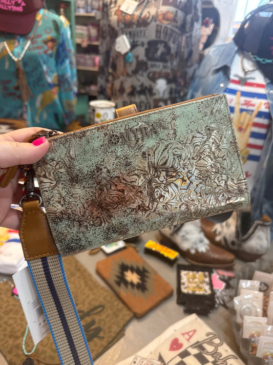 Aurora Sage Leather Wallet in Glimmer Snake Print