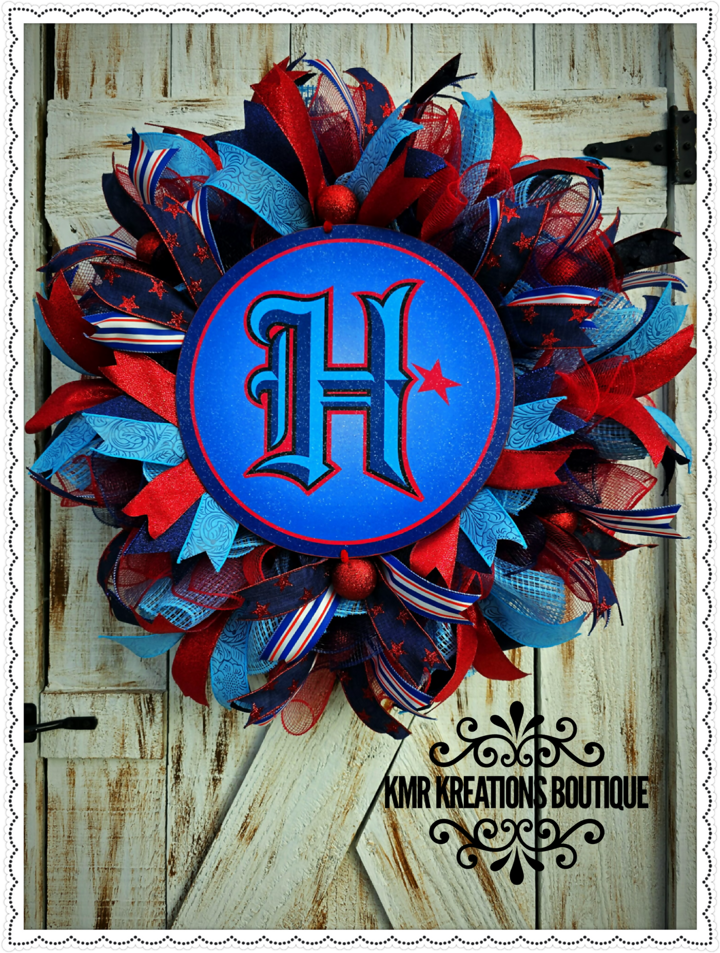 Custom Initial Patriotic Deco Mesh Wreath