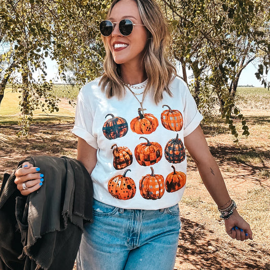 9 Checkered Pumpkins Tshirt