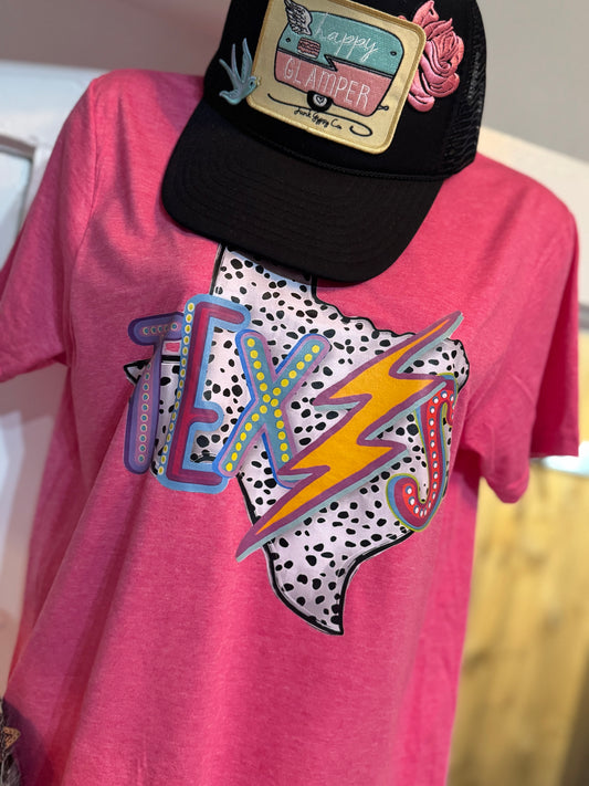 Pink Lightning Bolt Texas Tee