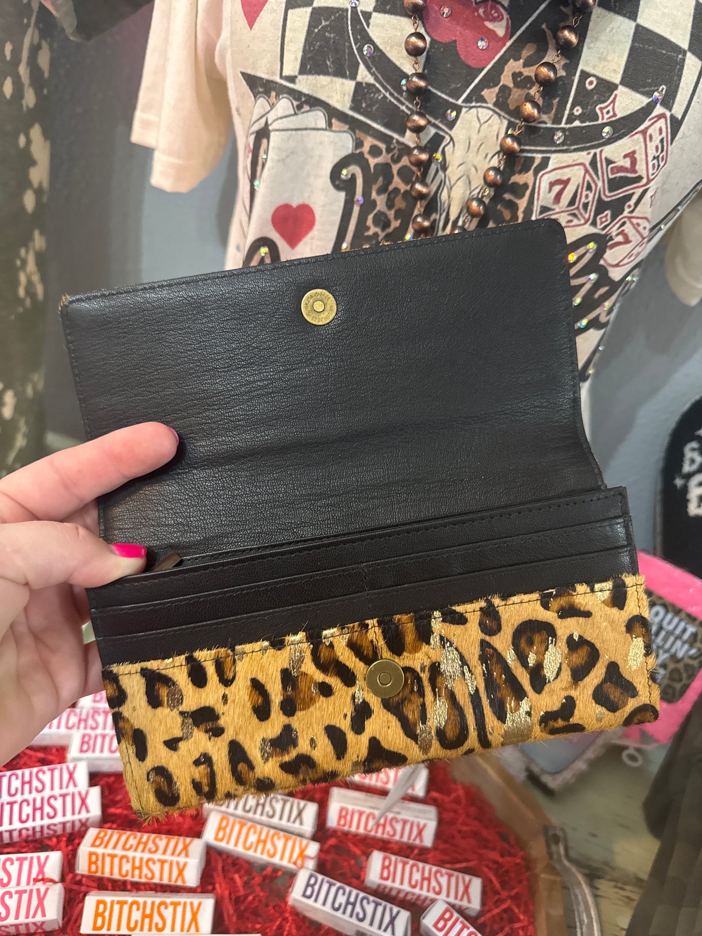 Leopard Gold Metallic Print Wallet