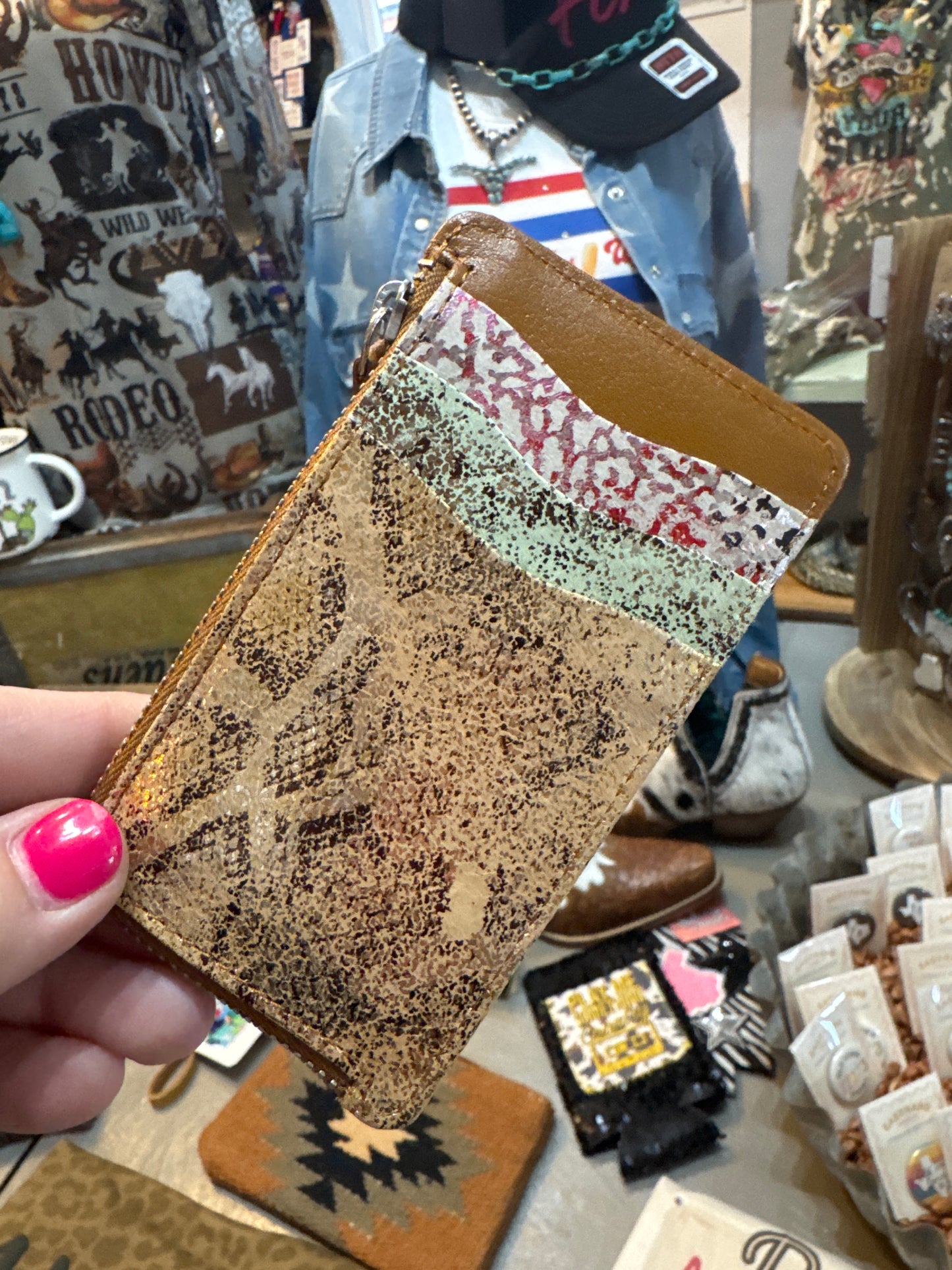 Oasis Gleam Leather Wallet In Sapphire Snake Print