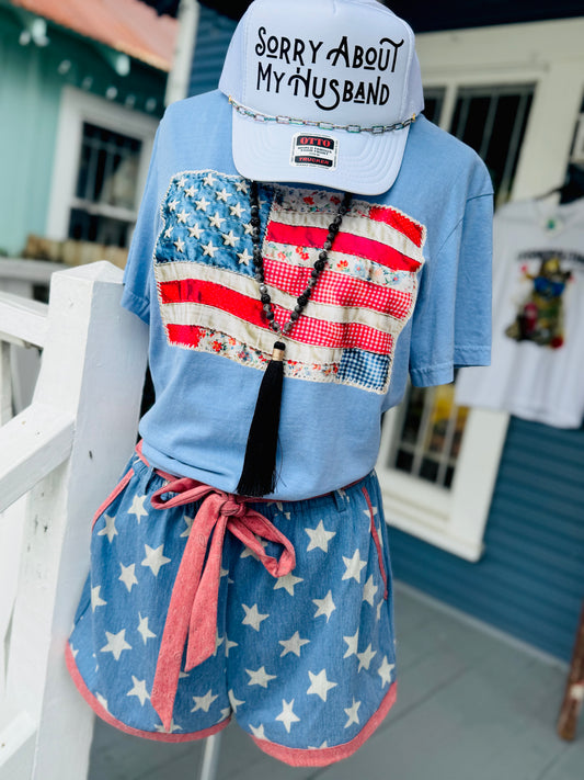 Patriotic Stretch Denim Shorts