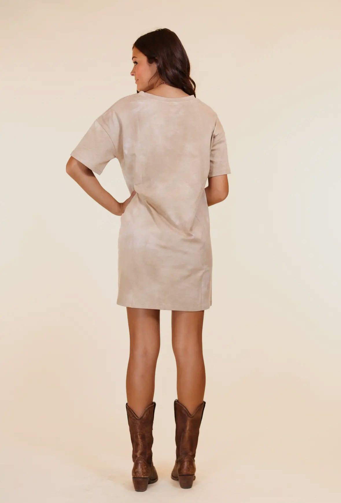 Adventuresome Beige T-Shirt Dress