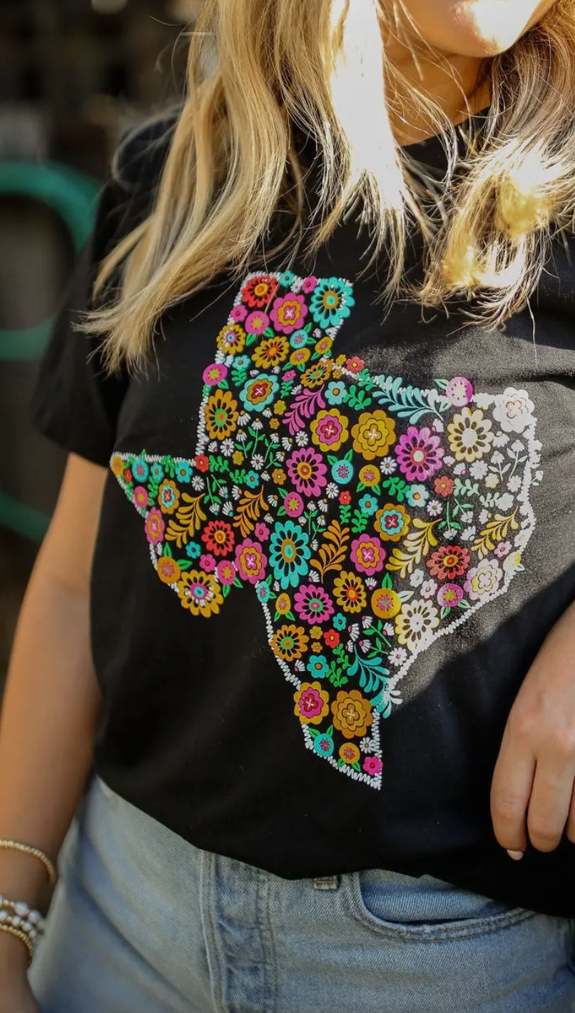 Black Floral Texas Tee