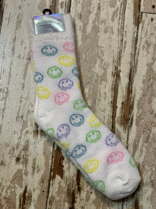 Multi-Colored Smiley Face Warm Plush Socks
