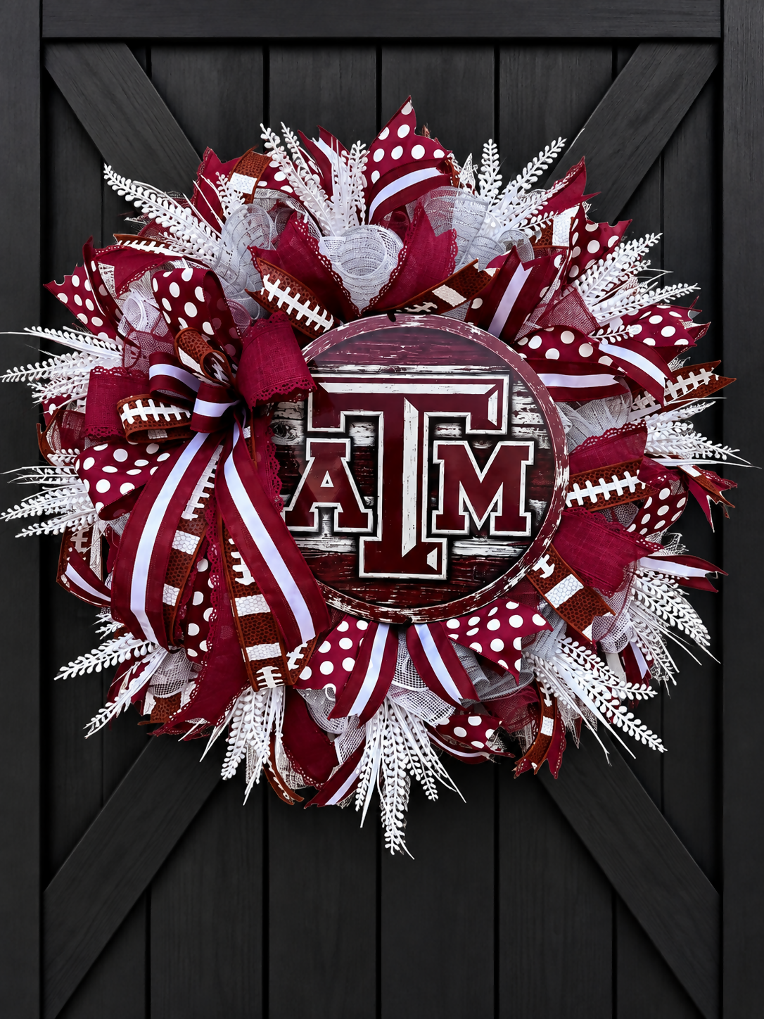 🏈 Texas A&M Aggies Football Wreath – Maroon & White Door Décor