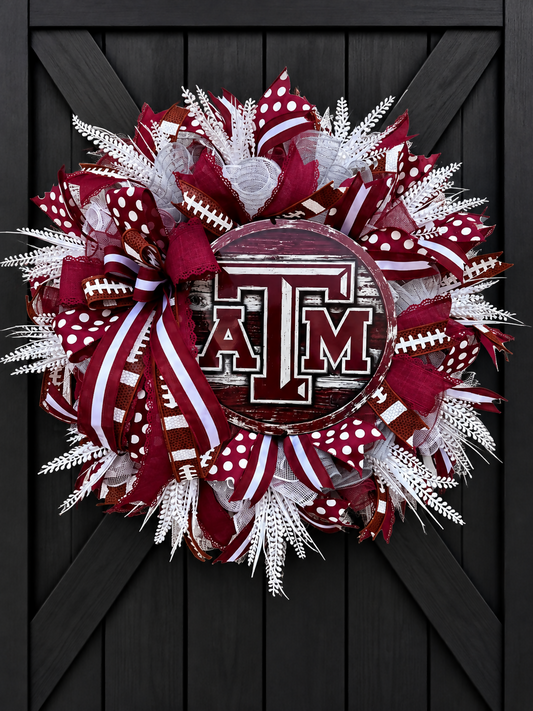 🏈 Texas A&M Aggies Football Wreath – Maroon & White Door Décor