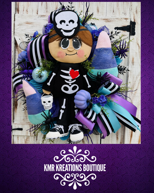 Cute Skeleton Boy Halloween Wreath | Spooky Sweet Door Décor