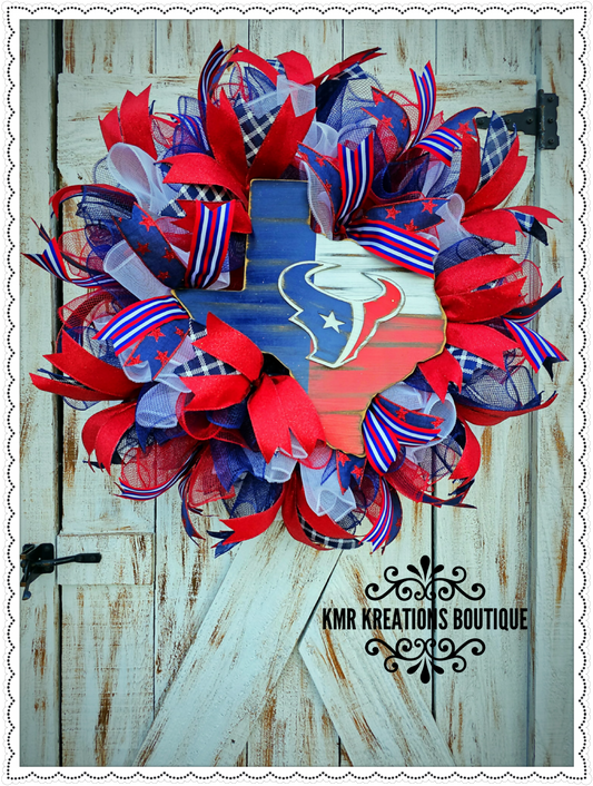 Patriotic Texas Football-Inspired Deco Mesh Wreath