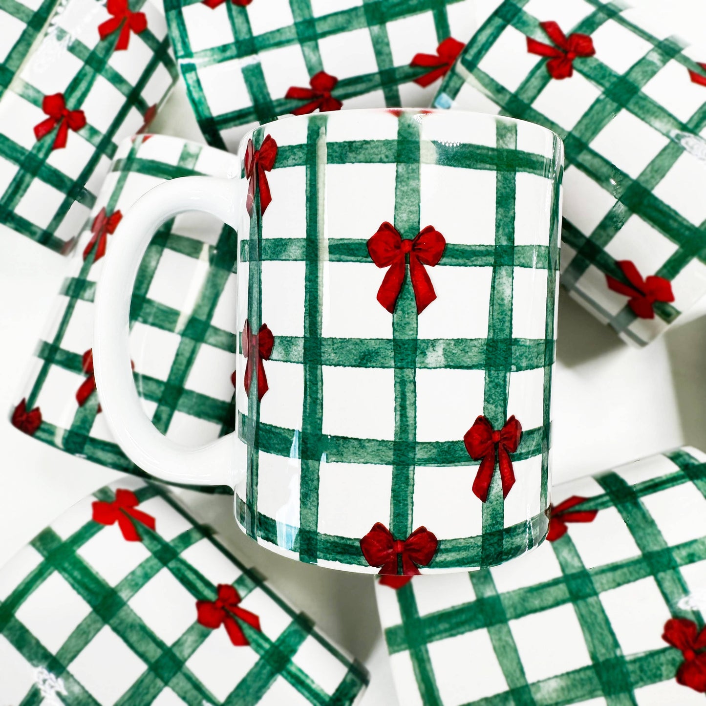 Christmas Plaid Bows Ceramic Coffee Mug, Christmas Mugs