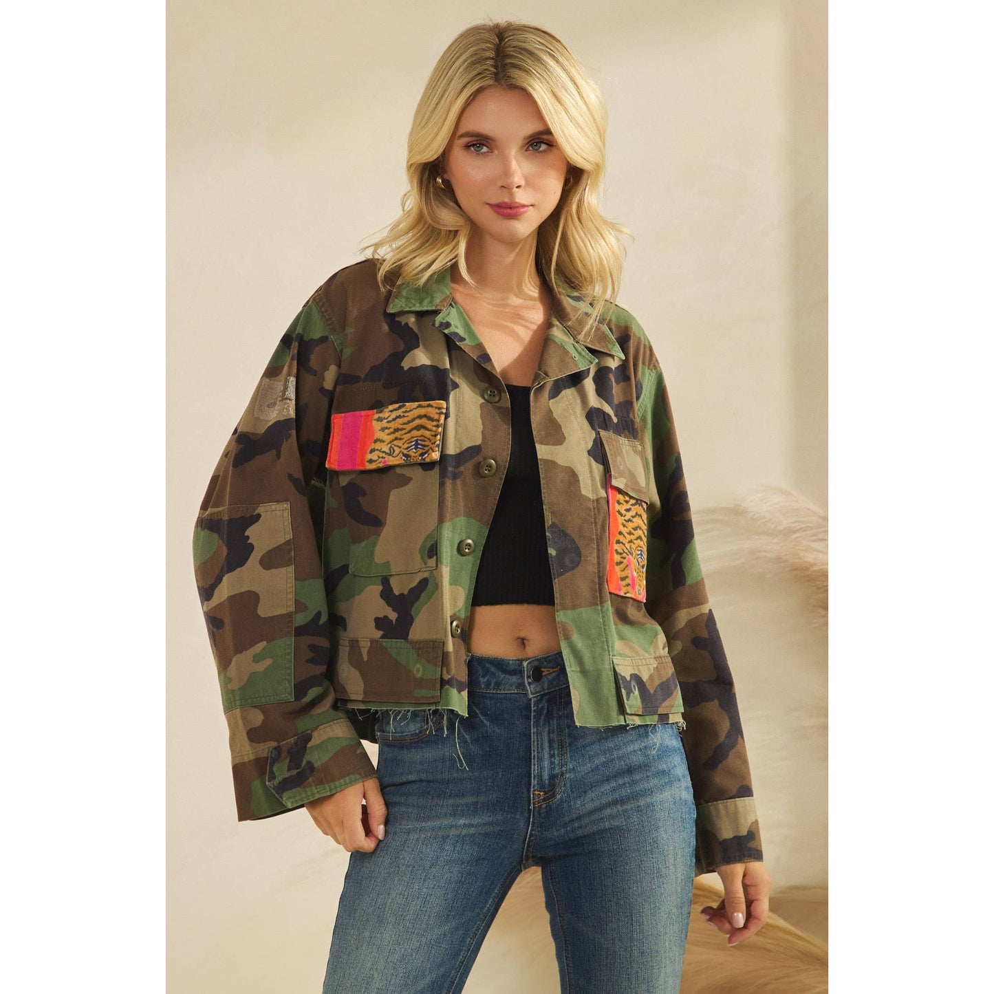 Camo jacket with Tiger Print contrast