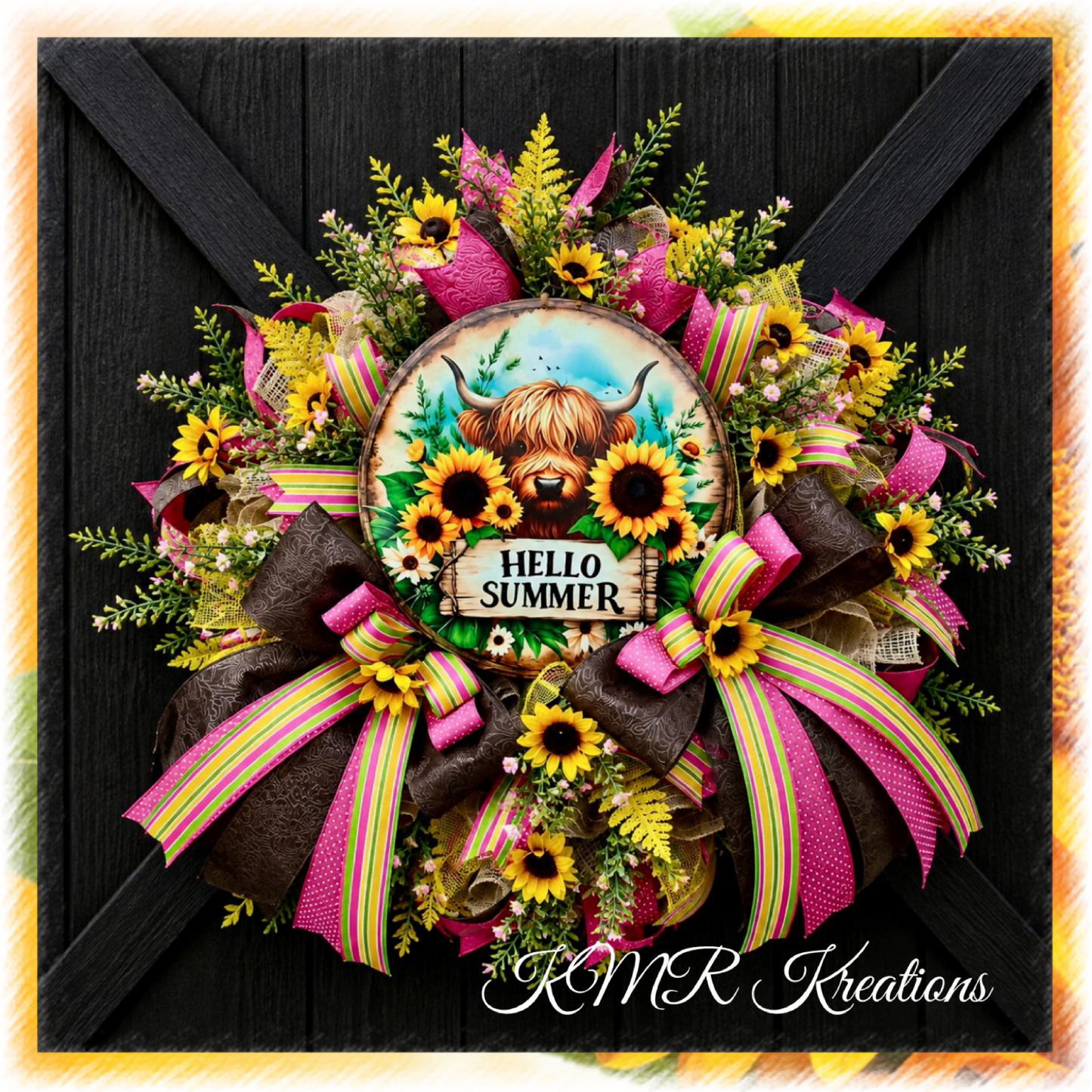 Hello Summer Highland Cow Wreath 🌻🐮