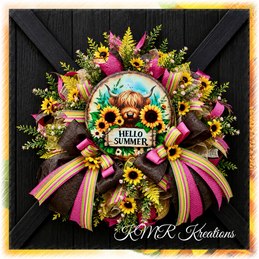 Hello Summer Highland Cow Wreath 🌻🐮