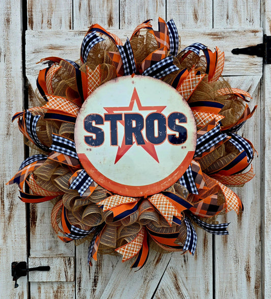 Houston Astros Inspired Door Wreath | Houston Baseball Fan Decor | Front Door Wreath | Game Day Decor