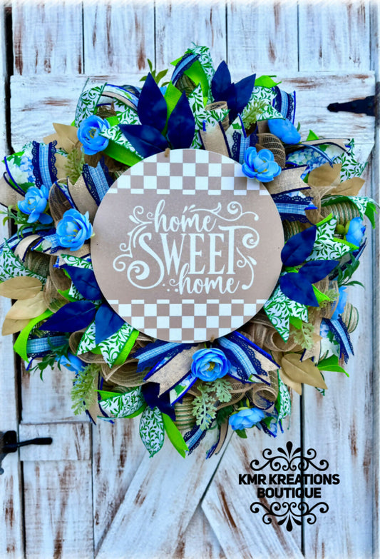 Blue & Natural Burlap Home Sweet Home Everyday Wreath